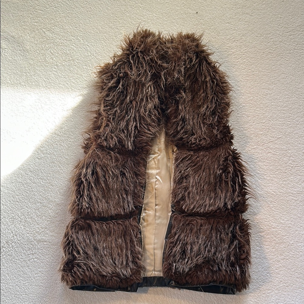 Vintage Zara Brown Faux Fur Women Vest Y2K